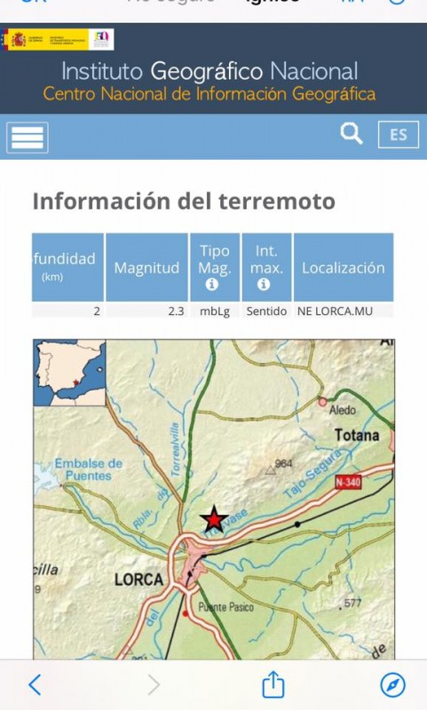<span style='color:#780948'>ARCHIVED</span> - Minor earth tremor in Lorca on Monday afternoon
