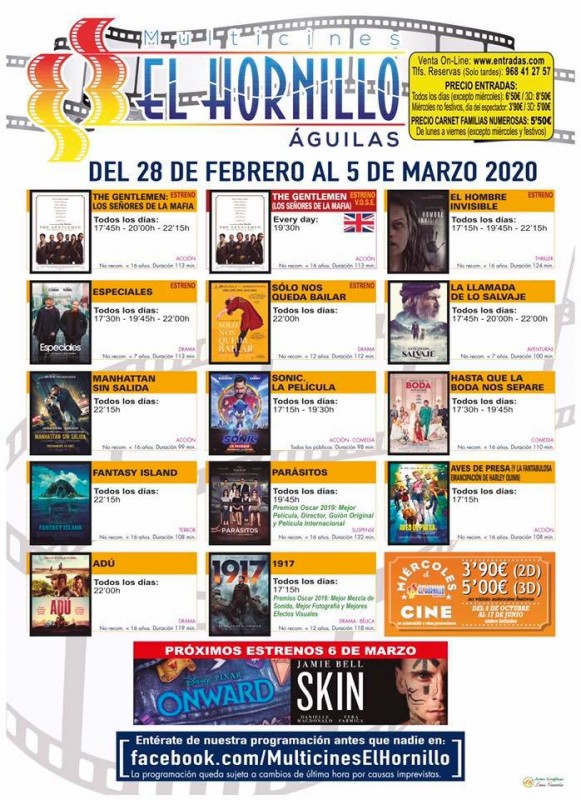 <span style='color:#780948'>ARCHIVED</span> - 28th February to 5th March English language cinema in Águilas