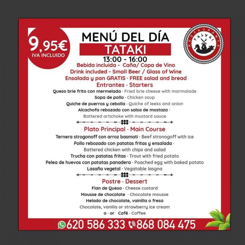 Tataki Restaurant Christmas Day offer: menu for 35 euros