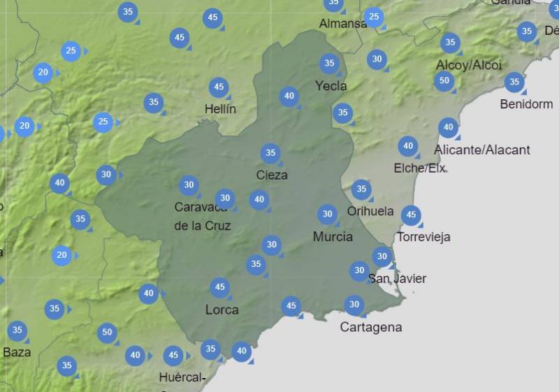 Murcia weekend weather forecast December 7-10: Strong winds and thunderstorms but not for long
