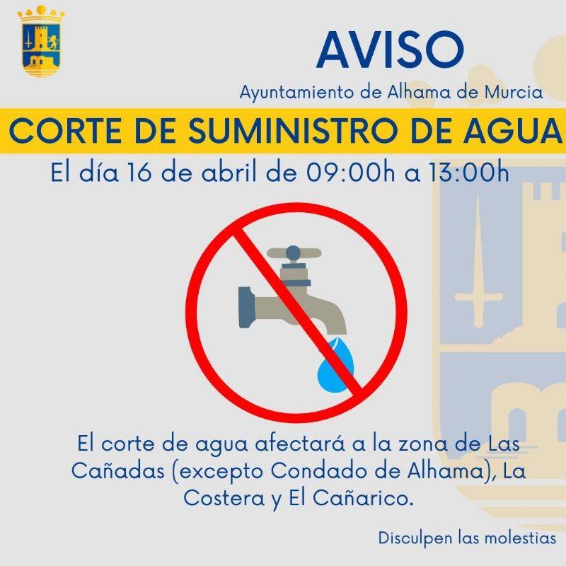 Planned cut to water supply in Alhama on Tuesday April 16