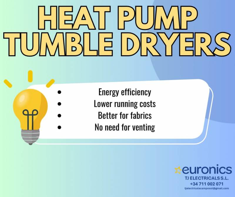 Problems drying the washing? Go to TJ Electricals - Euronics Camposol for heat pump tumble dryers