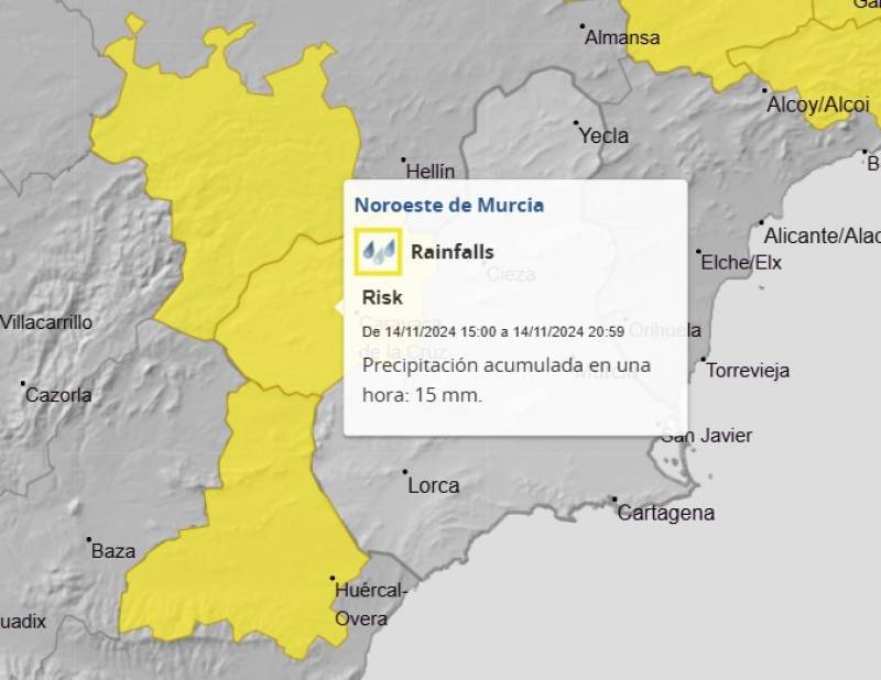 More rain and flood warnings for Murcia this Thursday afternoon