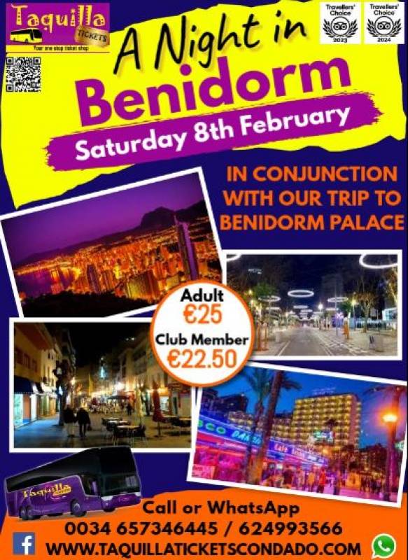 February 8 A night in Benidorm coach trip with Taquilla Tickets