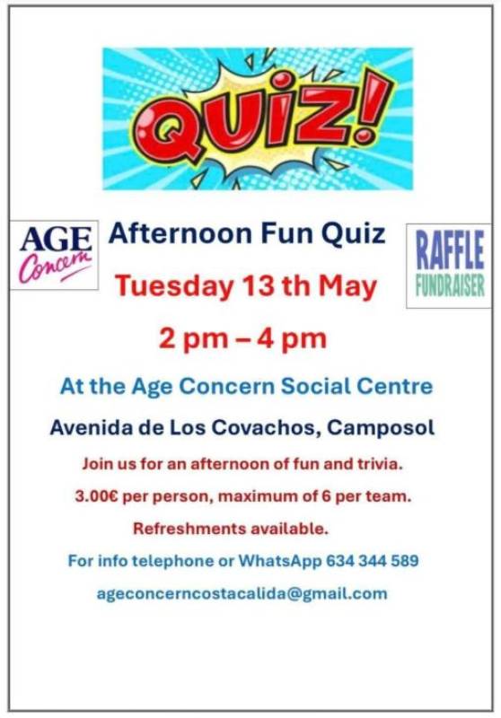 May 13 Fun afternoon quiz at Camposol Age Concern Social Centre