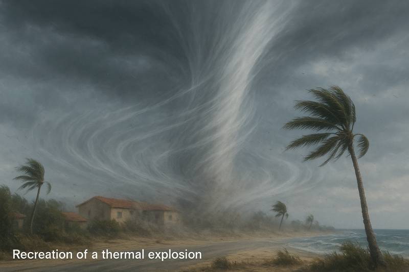 Near-hurricane winds hit Granada: Understanding the rare thermal explosion
