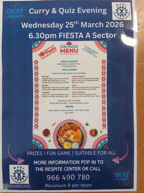 March 25 Curry and quiz evening in Camposol for MABS cancer charity
