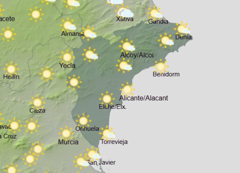 Mostly sunny with some cloudy and rainy patches: Alicante weekly weather forecast March 23-26