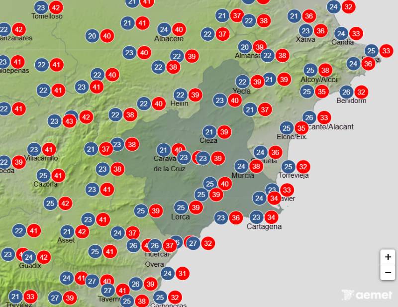 Extreme heat warnings as temperatures soar past 43ºC: Murcia weather forecast July 20-23